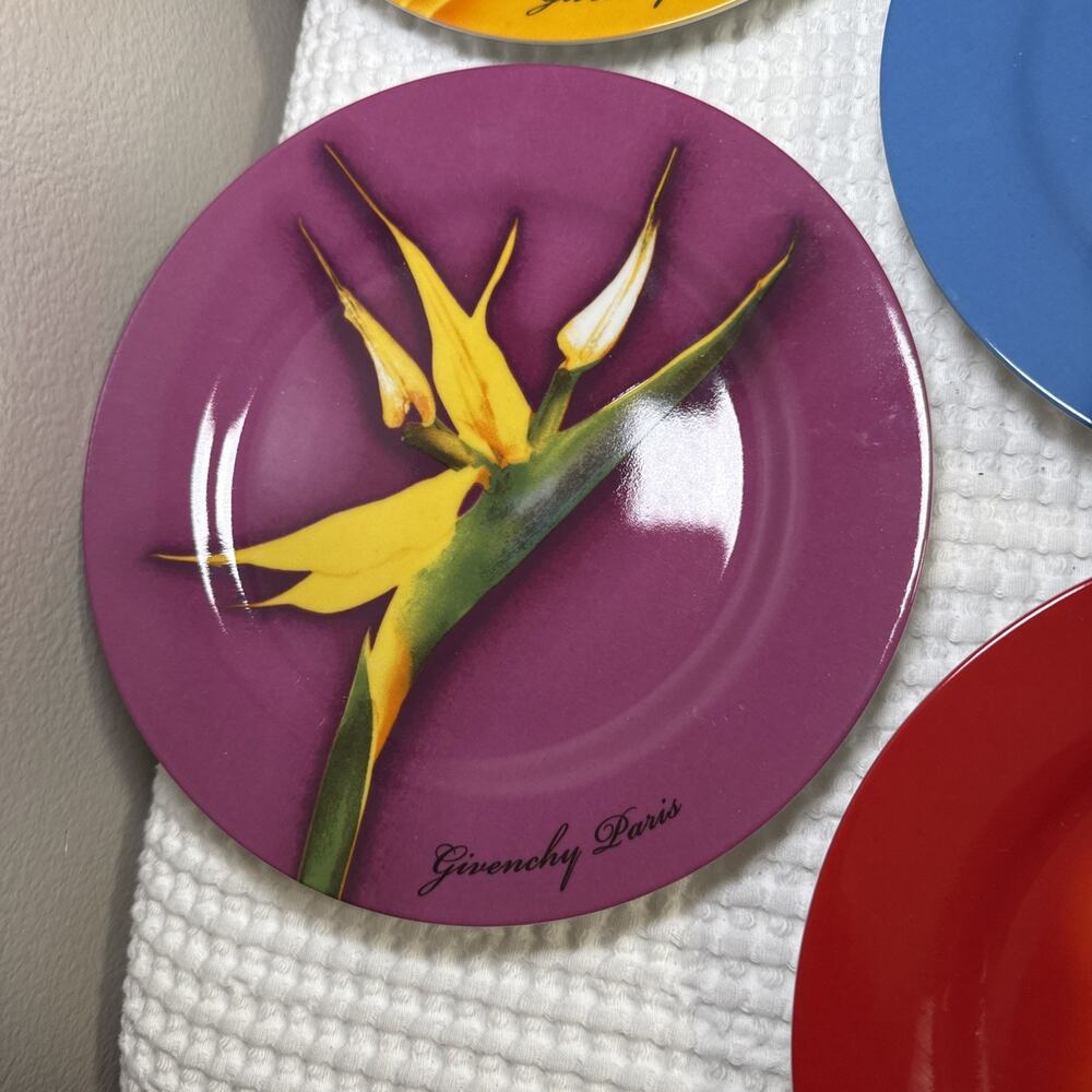 Givenchy Paris Parfums Les Fleurs Set of 4 Dessert Salad Plates 8” Colorful - Picture 5 of 9